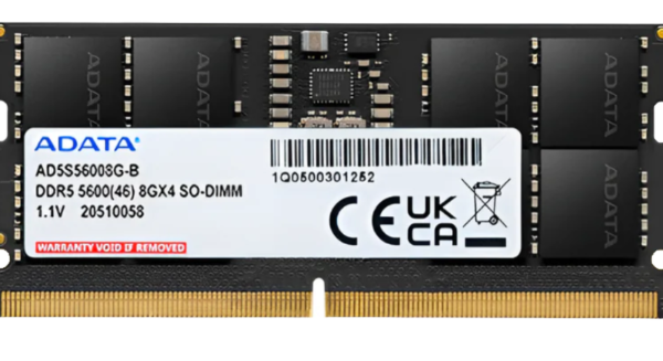 Barrette Mémoire Adata SO-DIMM 8 Go DDR5 / 5600 Mhz Référence : AD5S56008G-S – Image 1