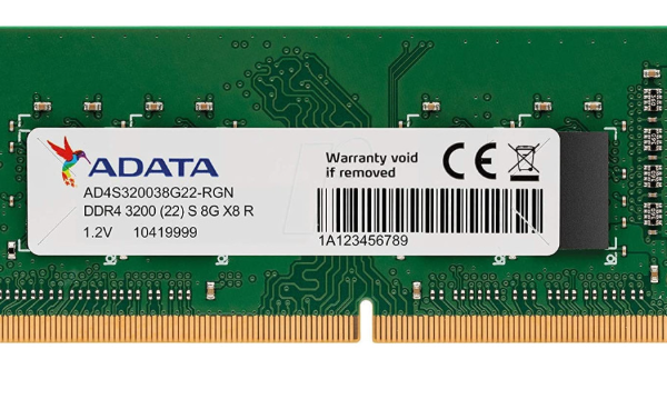 Barrette Mémoire SoDIMM pour PC Portable ADATA 8 Go DDR4 3200 MHz Référence :  AD4S32008G22-RGN – Image 1